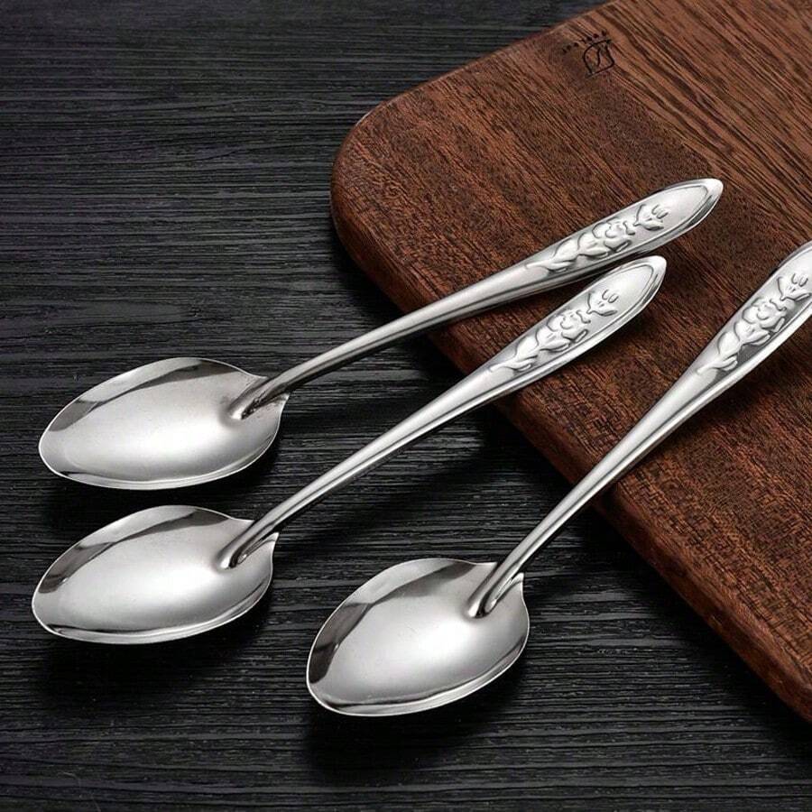 10 Piece Stainless Steel Spoons Set,6.5Inch Stainless Steel Tea Spoon,Silver Long Handle Dessert Watermelon Scoops,Tablespoon,Ice Cream Spoons For Home,Kitchen Or Restaurant Coffee Spoons