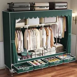 LEAIJIAFY Portable Wardrobe Closet Simple Sturdy Durable Storage Cabinet with Four Drawers Three Foldable Compartments and Four Hanging Sections Suitable for Apartment Bedroom Rental