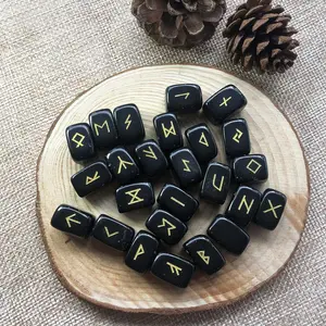 Natural Amethyst Futhark Viking Rune Stone Set, Engraved Letter Norse Witchcraft Healing Crystal Reiki Gemstones Irregular Shaped, 25Pcs