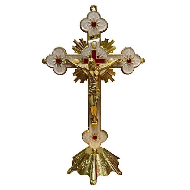 Golden Crucifix With Base 7"
