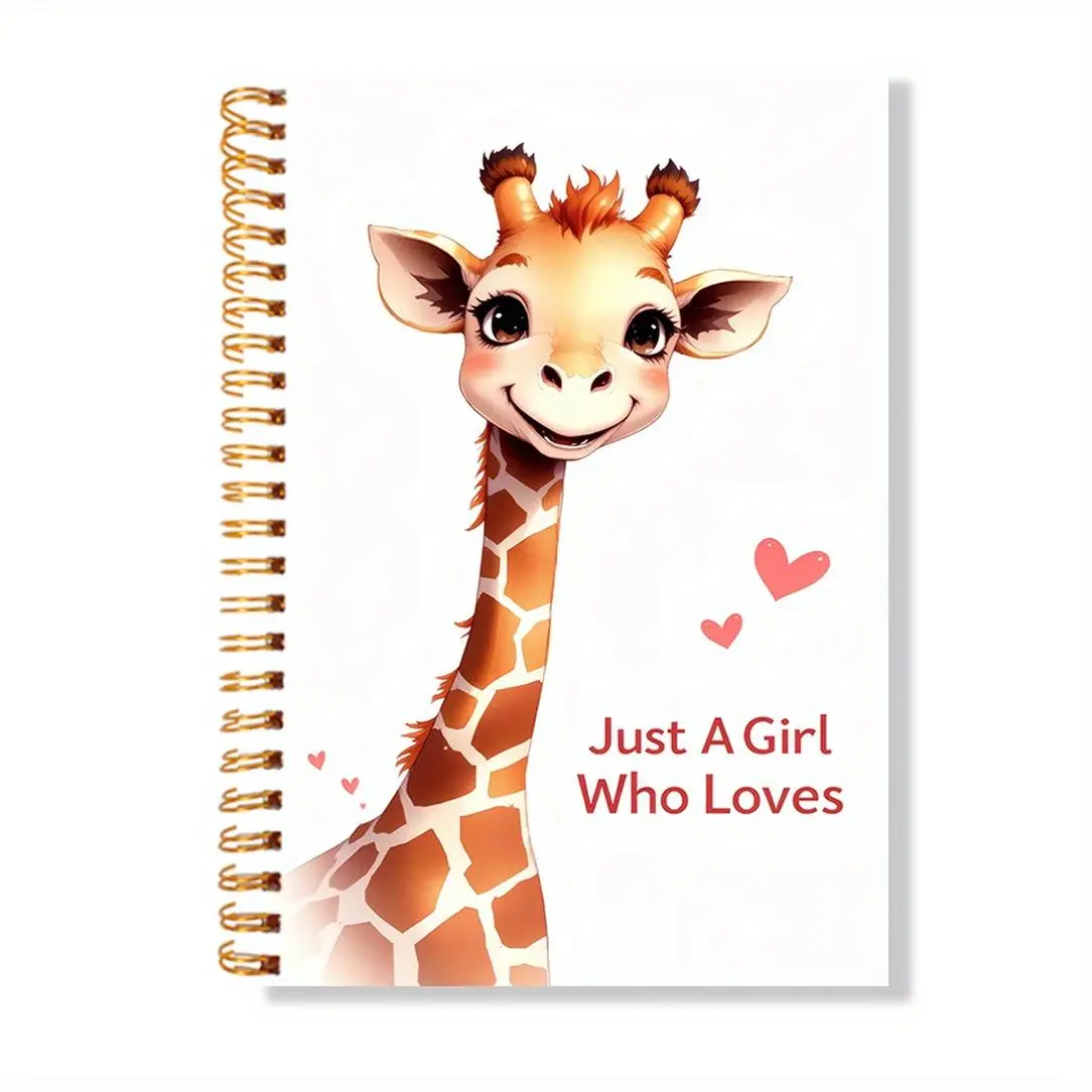 Cartoon Giraffe Pattern Spiral Notebook, 1 Set Cute Cartoon Fox Spiral Notebook for Writing Work College, Friend Gifts Student Line Writing Book for Student