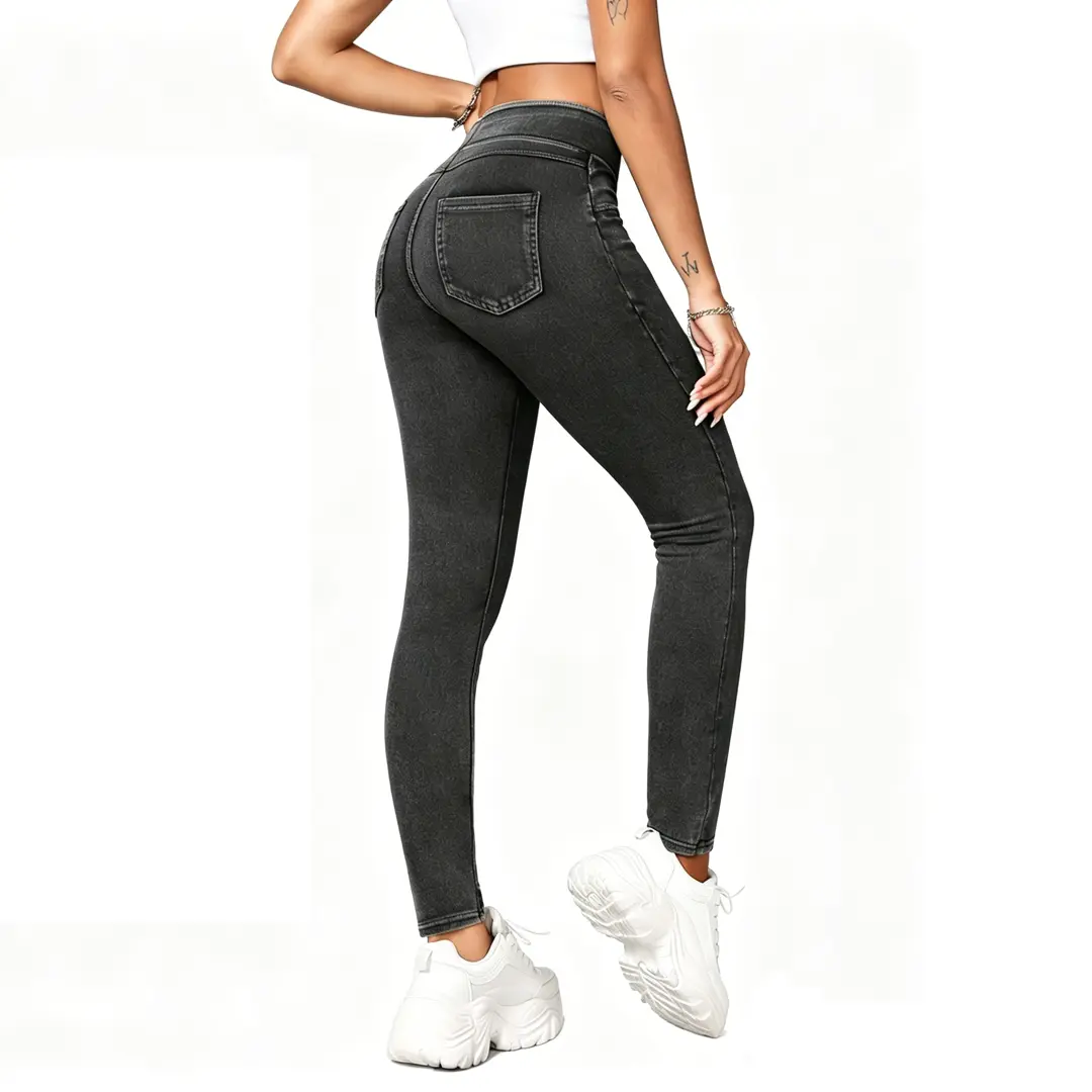 Women's High-Waisted Stretchy Tummy Control Knit Jeggings with Pockets - Slimming Cut Spandex Fitness Pants, Breathable Gym Tights, Sporty Chic Solid Bottoms for Outdoor Sports, All Seasons Sportswear