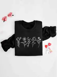 Wildflowers Fitted Knit Sweatshirt, Flower Crewneck Sweatshirt, Floral Round Neck Sweatshirt For Women, Flower Lover Sweatshirt, Flowers Hoodie, Women Gift