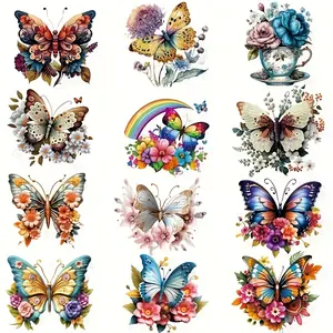12-Piece Butterfly Iron-On Patches Set, Washable Heat Transfer Stickers for Clothes Hats Bags, DIY Fashion Design, DIY Flower Decor, Perfect Gift for Crafters, DIY Kit