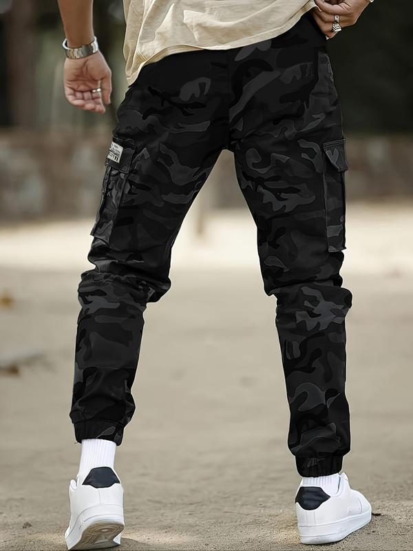Men's Camo Print Drawstring Waist Cargo Pants, Regular Fit Casual Comfy Elastic Waist Trousers for Daily Wear, Casual Joggers, Men's Bottoms for All Seasons