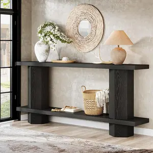 Tribesigns Wooden Console Table for Entryway, 71-Inch Sofa Table Behind Couch, Black for Living Room, Hallway