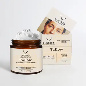 LUSTRÉA Whipped Tallow Cream – 4oz Grass-Fed Organic Cream with Vanilla & Lavender Moisturizing Scented Daily Soothing Moisturizers Cosmetic Moisturizing Lotion