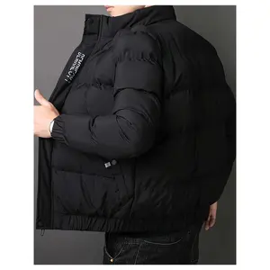 Men's Fall/Winter Insulated Stand Collar Jacket - 100% Polyester, Regular Fit Warm Padded Coat (Zipper Placket, Lined Interior, Random Print)