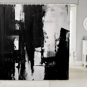 Black and White Abstract Shower Curtain,Art Bathroom Shower Curtain Set,72"x72" Geometric Bath Curtain,Bathroom Accessories Washable