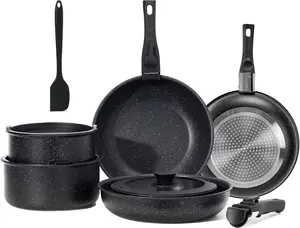 Sweetcrispy 12 pcs Pots and Pans Set, Nonstick Kitchen Induction Cookware Suit with Detachable Handle, Dishwasher Oven Safe, Black