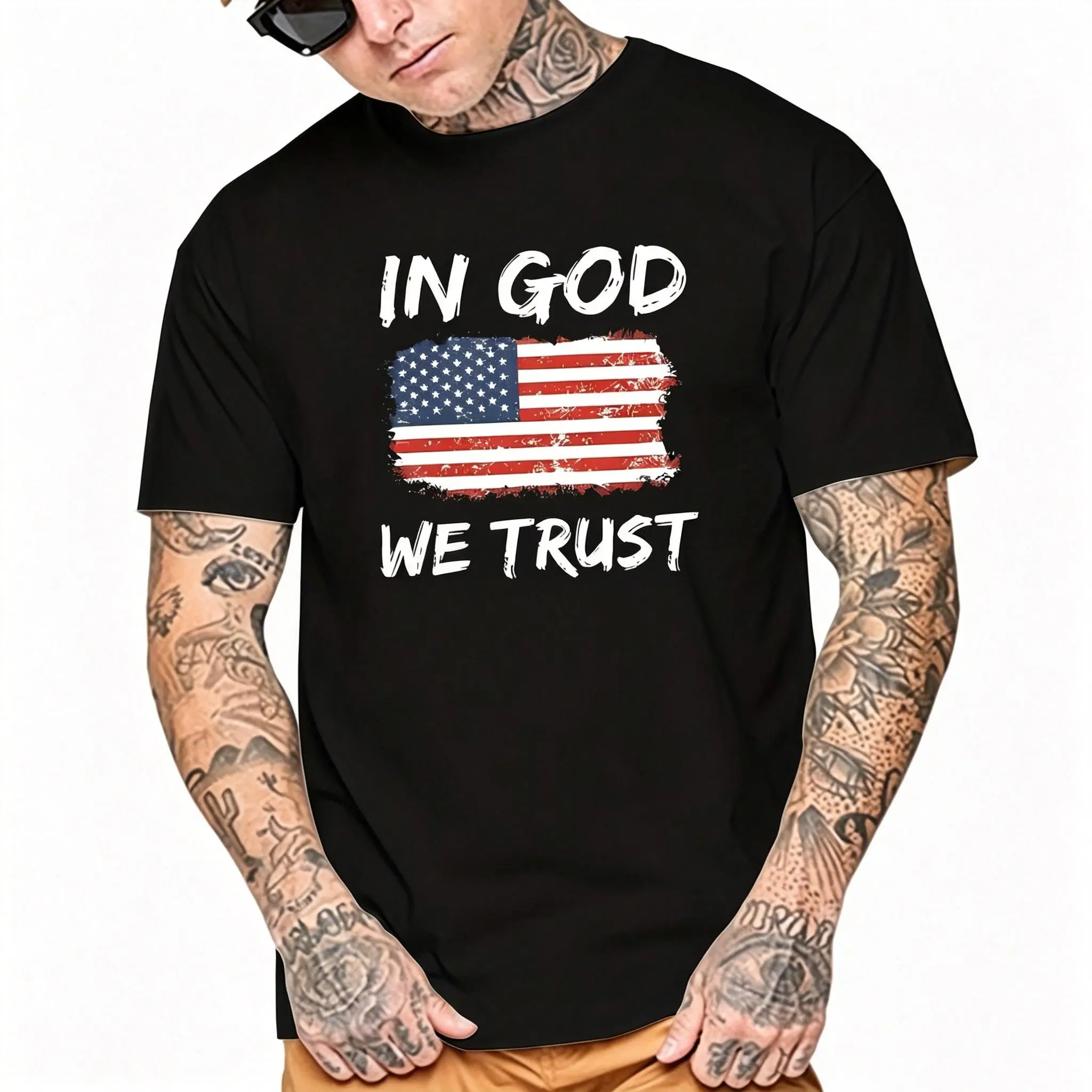 Vintage Old American Flag in God We Trust Tshirt Christian T-Shirt  good graphic tees