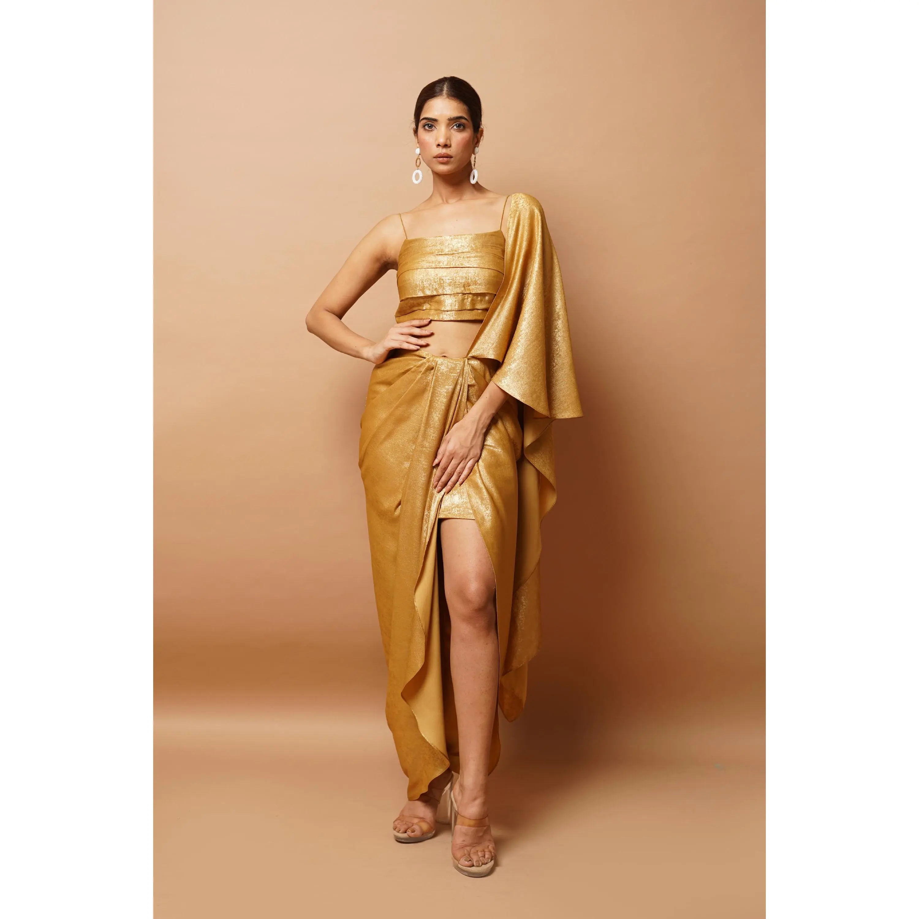 Golden Shimmer Indo Saree (Set Of 2)