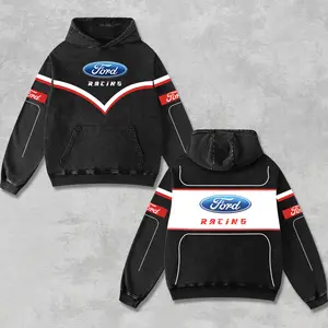 Retro Ford Racing Hoodie Acid Washed Black, Ford Racing Formula Car Pullover Enthusiast, Motorsport Off-Road Dirt Bike Graphic Streetwear, Retro Moto Gear Motorbike Apparel Men’s Grunge Y2K Racing Jacket Style