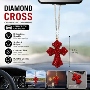 Luxury Diamond Crystal Cross Car Hanging Ornament, Rearview Mirror Pendant, Automotive Interior Decoration Accessory for Women