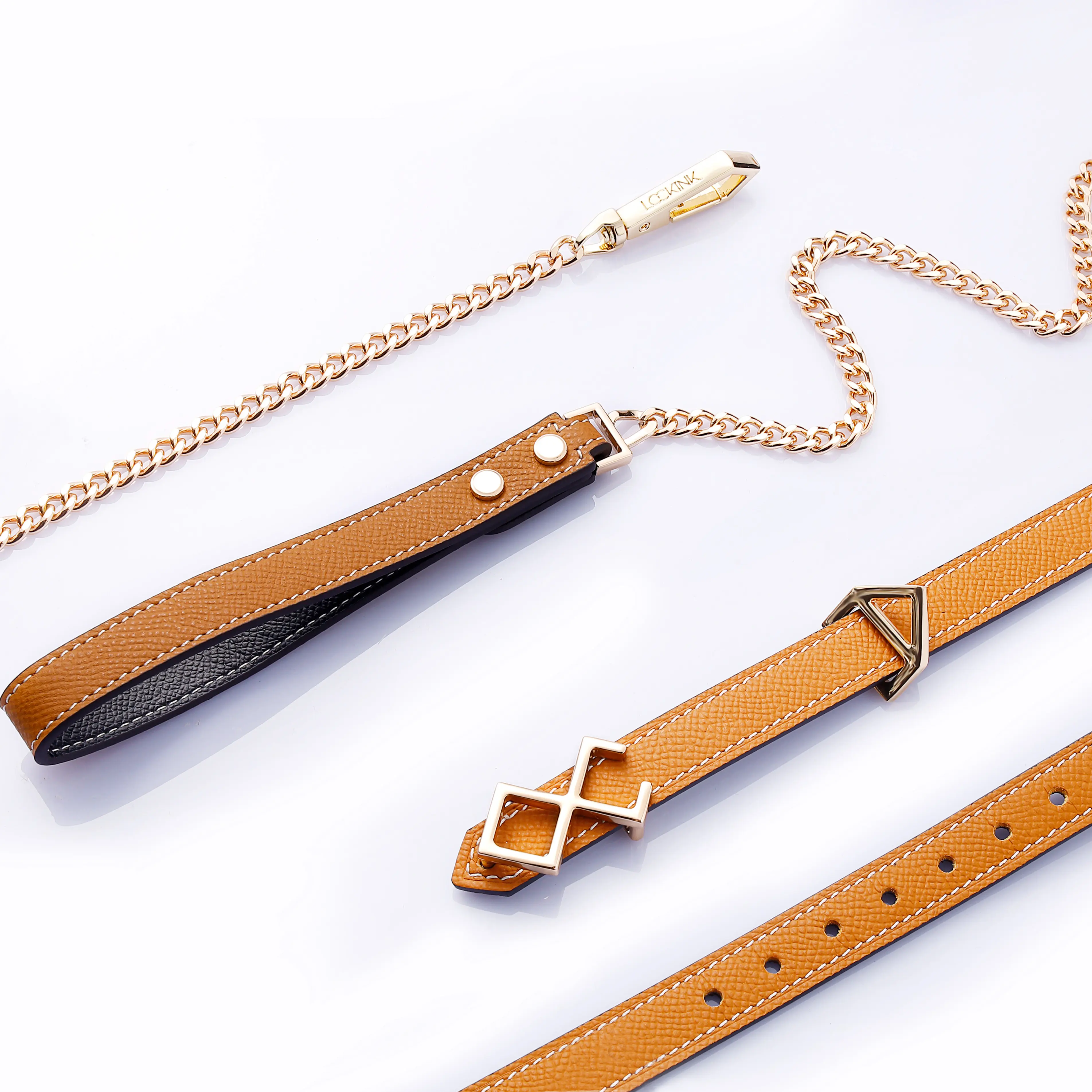 LOCKINK Muse Brown and Black Cowhide Leather Collar Chain Necklace Set
