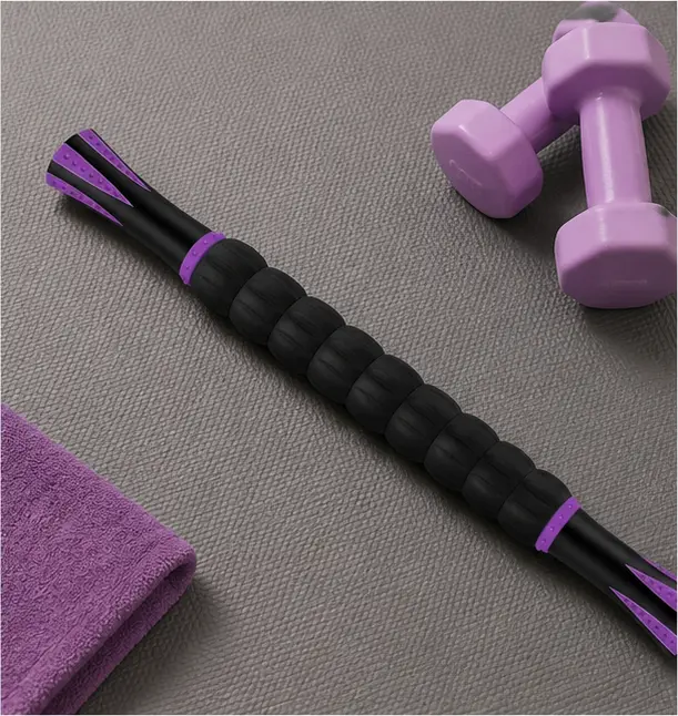 18-Inch Muscle Roller Massage Stick, Deep Tissue Fascia Tool for Myofascial Release, Lymphatic Massage, Body Sculpting and Muscle Recovery – Purple/Black