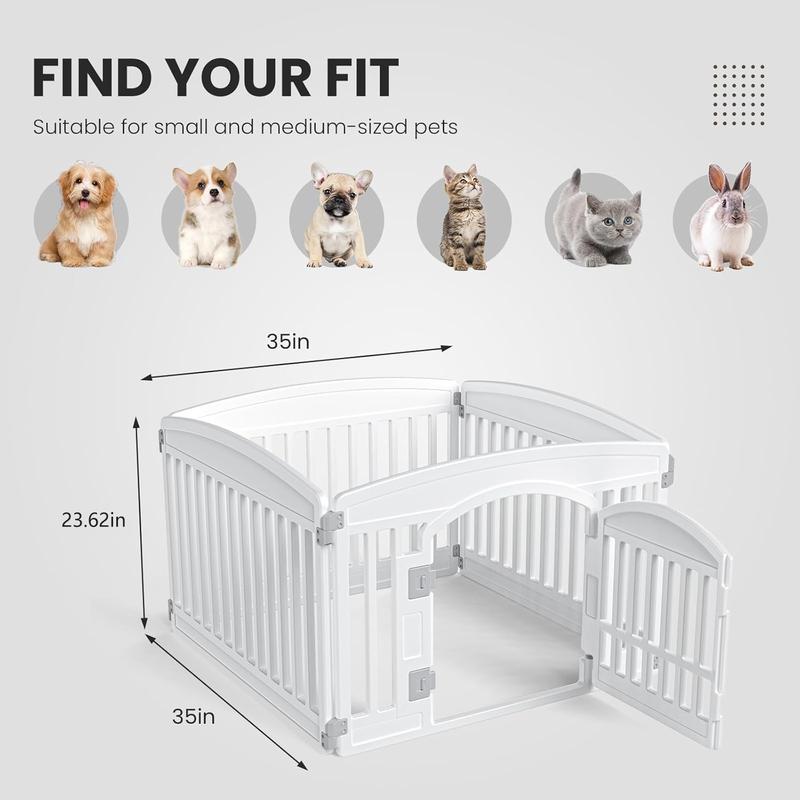 Plastic Dog Playpen - 4-Panel 24" Expandable & Durable Pet Fence for Medium Dogs - Indoor & Outdoor Portable Puppy Playpen with Secure Locking Door, White