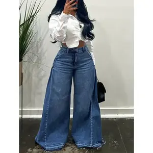 Chic Denim Wide Leg Jeans - High Waist Loose-Fitting Solid Color Below the Ankle Pants for Women ninja zimba on sale now