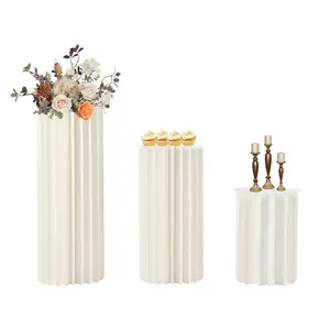 CNCEST Wedding Centerpieces Cardboard Vases - Set of 3 Elegant Bulk Decorations for Party Tables - Milky White Honeycomb Cylinder Stands with 30cm PVC Plates - Durable Reusable Design