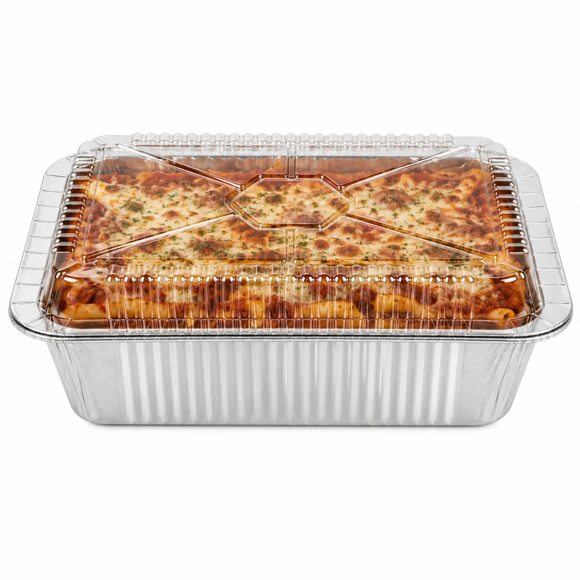 VeZee 5Lb Oblong Aluminum Pan 9.5” x 7” Disposable Foil Tray with Clear Dome Lid, Heavy Duty Aluminum Food Container for Baking, Roasting, Meal Prep, Catering, Takeout, Parties & Food Storage