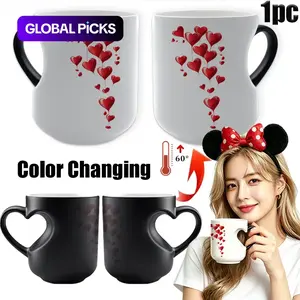 11oz Red Hearts Color Changing Mug, Heart Shaped Handle Heat Sensitive Magic Coffee Cup with Double Sided Print, Perfect Birthday, Mother's Day Gift for Her, Girlfriend, Wife & Loved Ones, Great for Daily Office & Home Use #GLOBAL PICKS