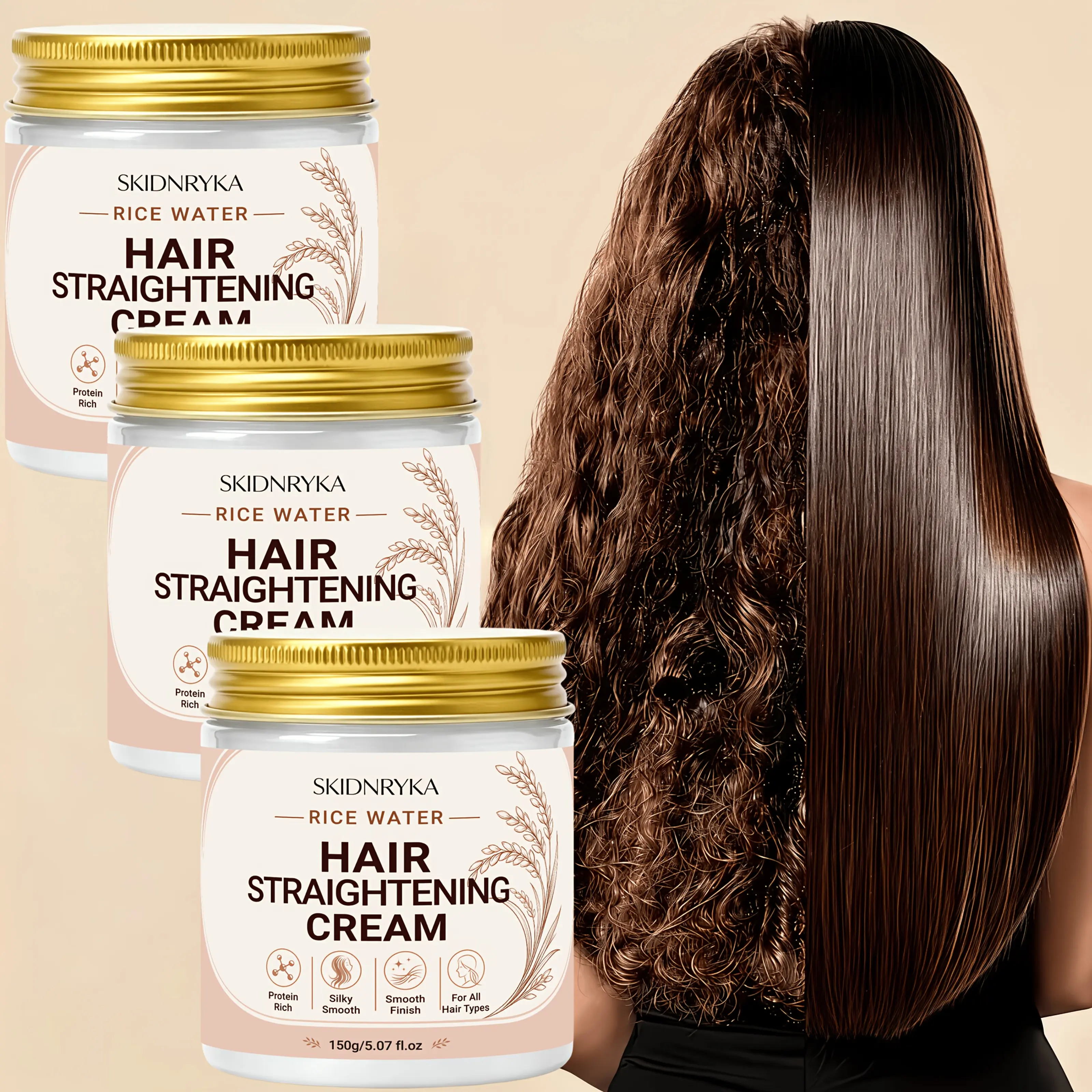 Skidnryka Unisex Hair Hydrating Straightening Cream - Rice Water Haircare Moisturizer, Deep Treatment, All Hair Types, Smoothing Effect, Ideal Holiday Gift, All Types