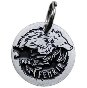 Customized Dog or Cat ID Name Tag Engraved Wolf Yin Yang Pet Identification Solid Aluminum by Pugs2Persians