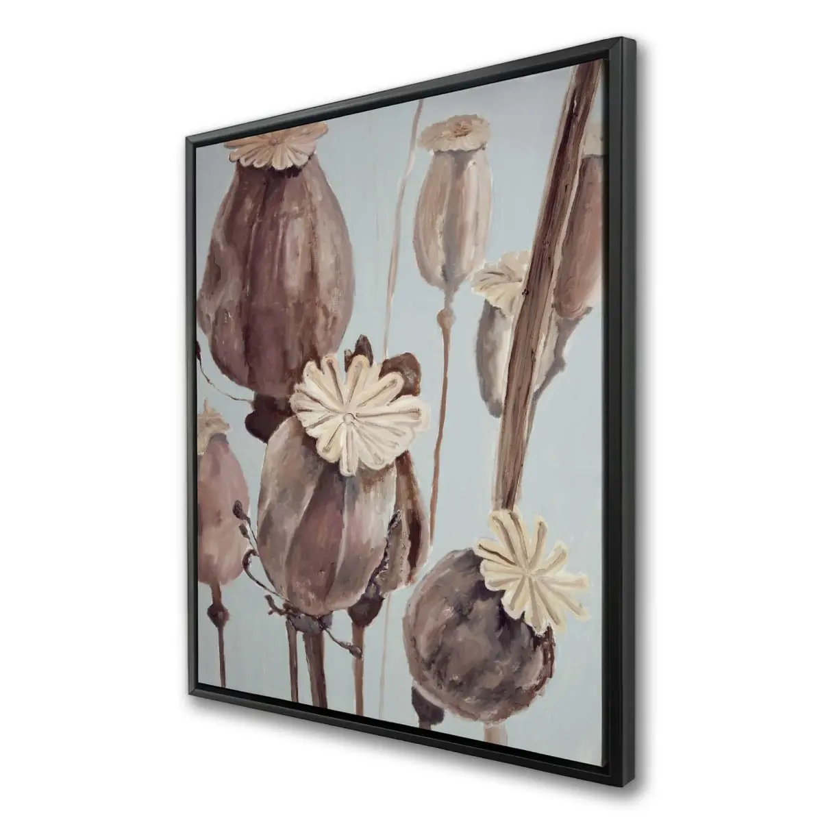 Begin Home Decor C1FC3648L1R3M5 36 x 48 in. Sepia Poppy Head Flowers - White Framed Canvas for Bedroom