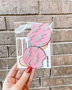 Pink Lightning Bolt Car Coaters, Machine Washable Coasters