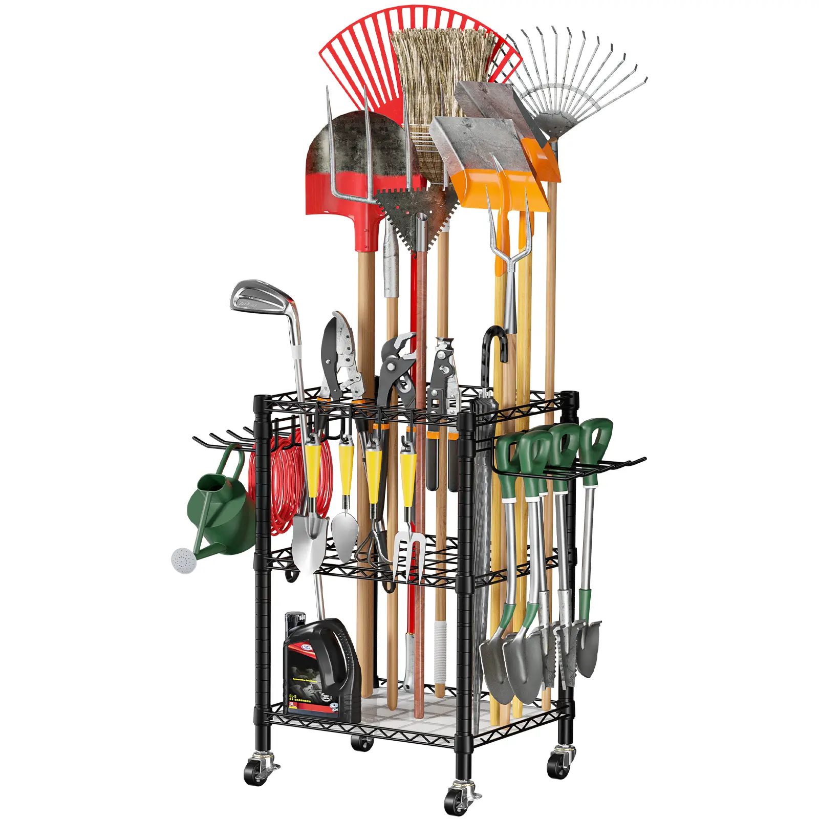 T1 Heavy-Duty Tool Organizer with Lockable Wheels, Anti-Tip Device, Storage Organization, Freestanding Design for Garage, Outdoor Lawn, Holds Up to 50 Tools, Black