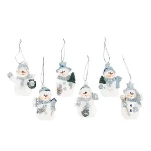 3 1/2" Blue Snowman Hat & Scarf Resin Christmas Ornaments - 12 Pc.