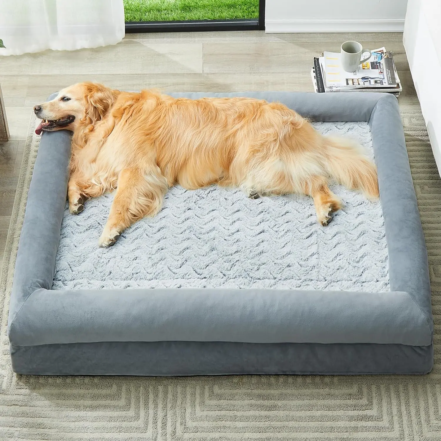 Washable Dog Beds for Large Dogs, XL Dog Couch,  Dog Sofa Bed with Removable & Waterproof Cover, Extra Large Dog Bed with Bolster Sides for Sleeping, Big Pet Couch Bed with Sides
