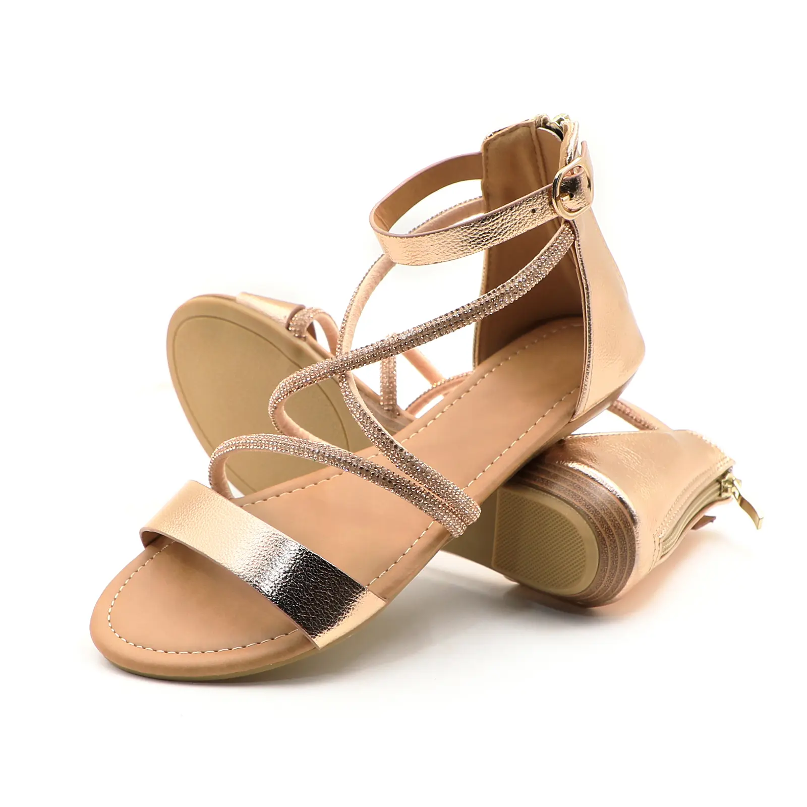 Women’s Gold Gladiator Flat Sandals, Rhinestone Crisscross Straps Open Toe Ankle Strap Sandals, Back Zipper Buckle Formal Dress Sandals, Sparkly Summer Footwear For Party, Wedding & Daily Occasions Casual Comfortable Lace-Up Sneakers chic disco outfit