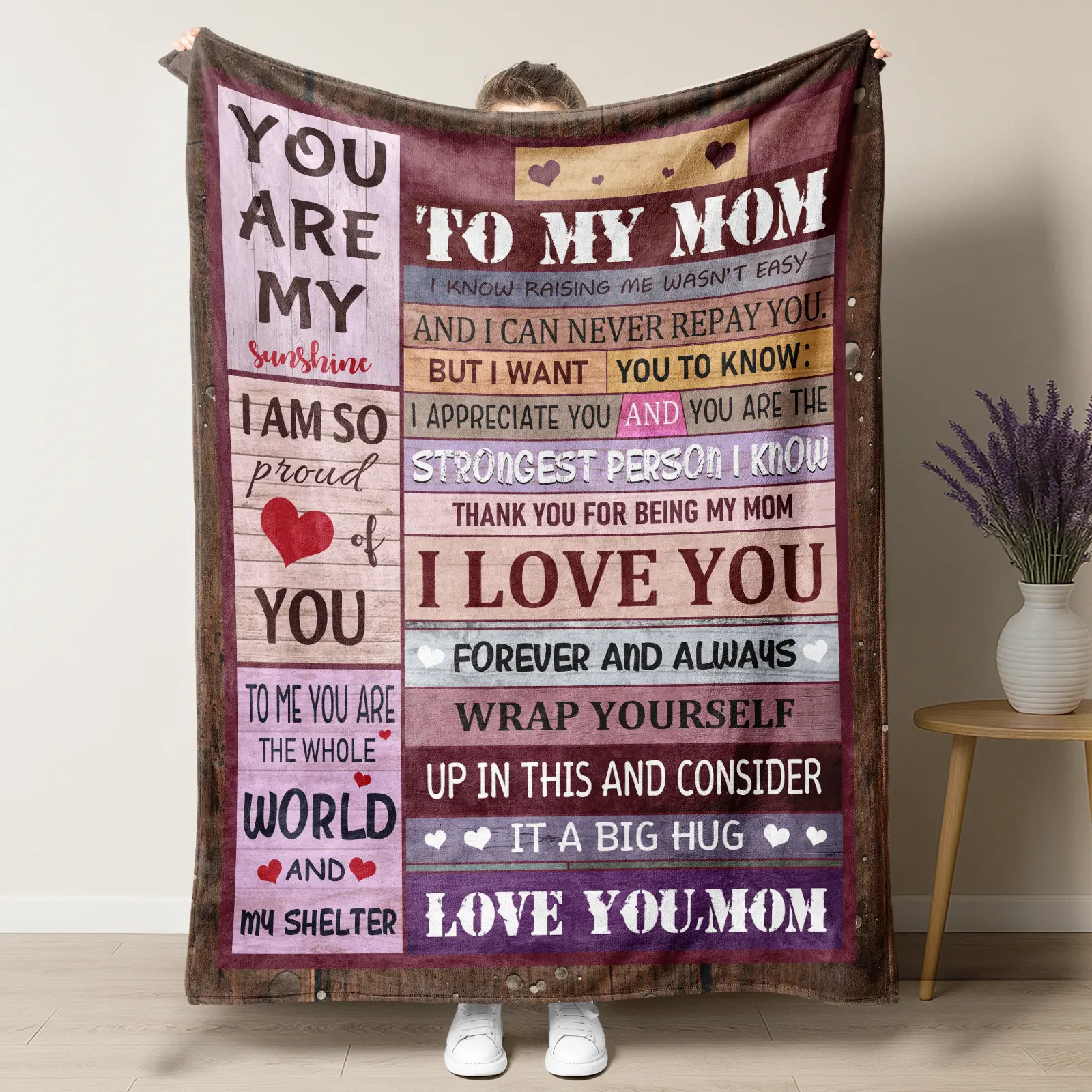 For Mother's Day To My Mom Heartfelt Love Quote Flannel Blanket,Soft Cozy Mom Hug Blanket for Mother's Day,Unique Mom Gift for Birthday & Mother's Day, Trendy Mom Blanket for Bedroom