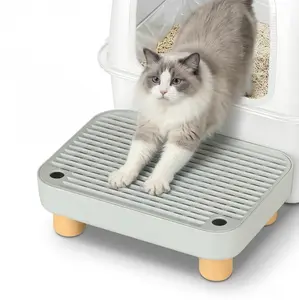 Cat Litter Box Ramp with Litter Catcher, Anti-Tracking Step Stool for Kittens & Senior Cats