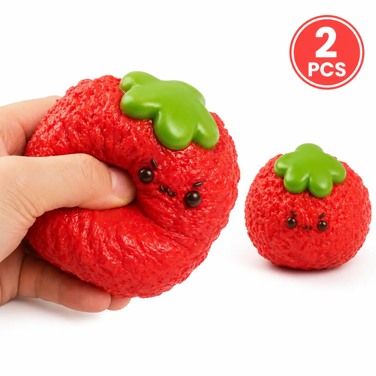 Handmade Strawberry Squishy Toy (2-Pack), Ultra-Soft Silicone Stress Relief Fidget, Slow Rebound Squeeze Toy, Cute Desk Toy for Relaxation, Durable & Washable