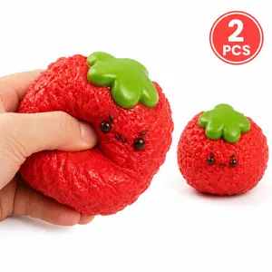 Handmade Strawberry Squishy Toy (2-Pack), Ultra-Soft Silicone Stress Relief Fidget, Slow Rebound Squeeze Toy, Cute Desk Toy for Relaxation, Durable & Washable