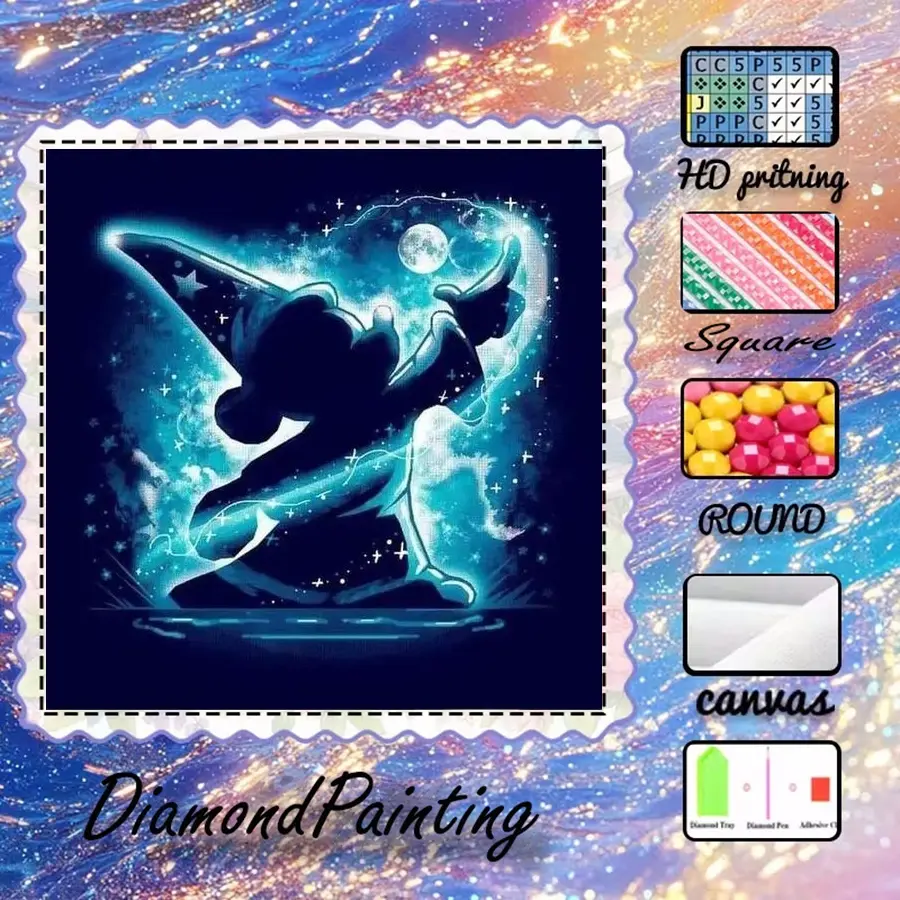 5D-DIY, velvet canvas, diamond art, Diamond Art Tools, diamond painting, diamond painting kit, wizard, starry sky, AB diamonds, crystal diamonds, home decor, handmade diamond art painting kit, Handicraft, Handmade Gifts