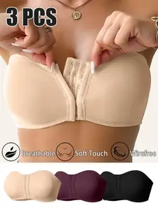 3-Pack Women's Full-Coverage Strapless Bralette, Wireless Soft Casual Everyday Bras with Removable Pads, Breathable &, Ideal for Yoga & Daily Wear