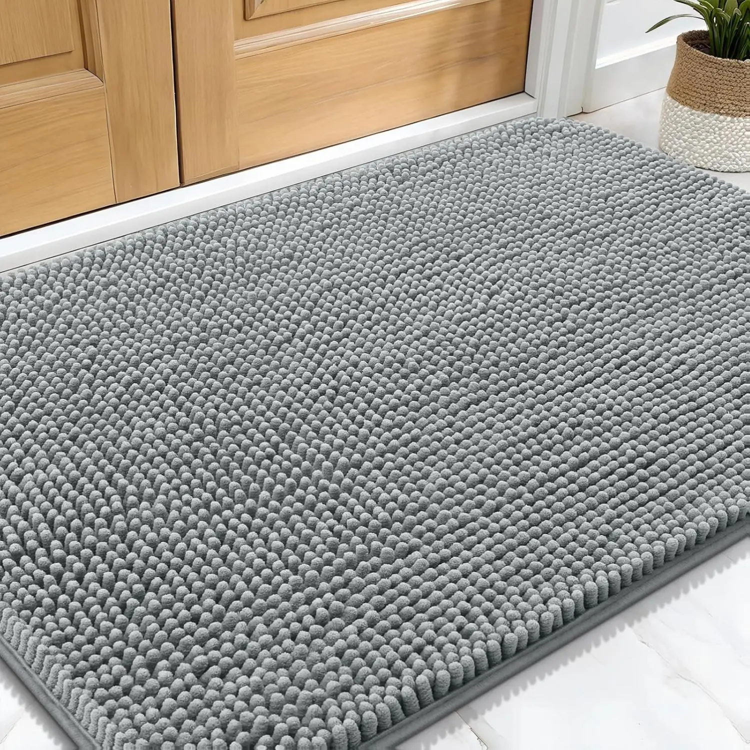 Dog Door Mat for Muddy Paws 30x20, Absorbs Moisture and Dirt, Absorbent Non-Slip Washable Doormat, Quick Dry Chenille Mud Mat for Dogs, Entry Indoor Entryway Carpet for Inside Floor, Grey