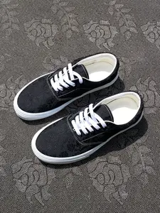 New Classic Print Low-Top Casual Shoes for Men, Canvas Sneakers, Sports Shoes, Sporty & Comfortable All Season Footwear, Black