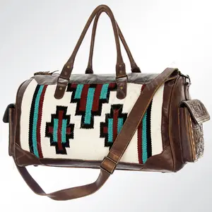 American Darling Duffel Bag Hand Woven Saddle Blanket Genuine Leather Western Travel Bag with YKK Zipper