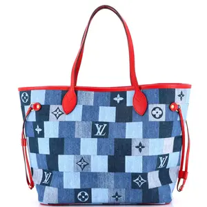 Pre-owned Louis Vuitton Denim Tote Bags REBAG Neverfull Tote Damier and Monogram Patchwork MM by Rebag