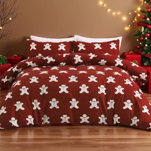 Country Style Christmas Bedding Set, King Size, Gingerbread Man Design Comfortable Sheets and Pillowcases, All-Season Use