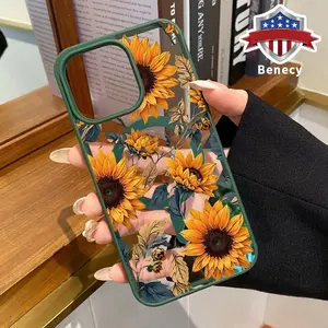 Wild Sunflowers Pattern Magnetic Phone Case Supports Wireless Charging for iPhone 15 17 16 14 Pro Max 13 12 11 Air XR XS Plus E Shockproof Non Slip Protection Silicone Transparent Acrylic Cover Cellphone Protective