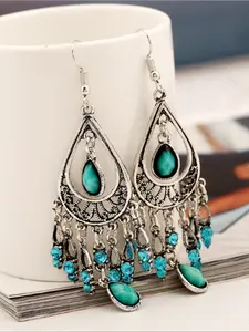 Bohemian Water Drop Shape Tassel Accents Statement Earrings, Vintage Ethnic Style, Elegant Accessory Women's Party Ready Holiday Jewelry, Trendy Fashionable Dangle Design Earings, Trendy Jewellery Accessories
