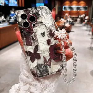 Transparent Cream Case Butterfly Rose Flower for iPhone 17 Pro Max/17 Pro/17/16 Pro Max/16/16 Pro/15/14/13/12/pro, Anti-Drop Full Cover