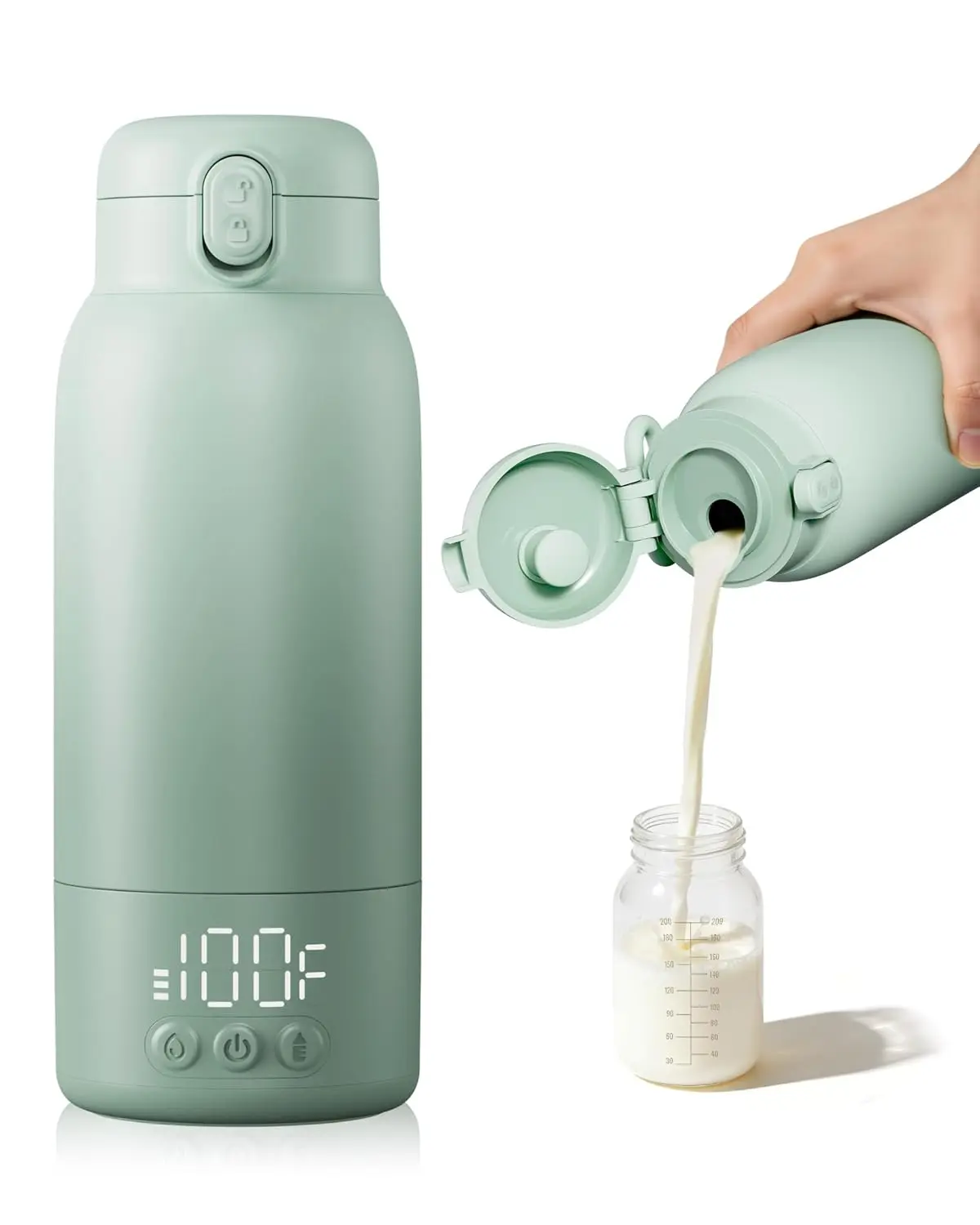 Portable Baby Bottle Warmer for Travel, 17 oz Large Capacity with Fast Heating, Long Battery Life & Extended Keep Warm Function, Green