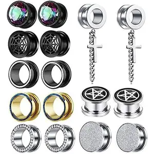 8 Pairs Ear Plug Tunnel Earrings Gauge  Stretcher Piercing  Stainless Steel Screw For Women Men 2g-16mm
