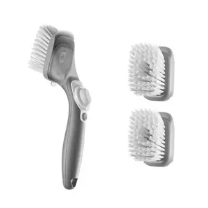 Multi-Surface Cleaning Brush with 3 Replaceable Heads, Ergonomic Scrub Brush for Bathroom, Kitchen & Deep Cleaning